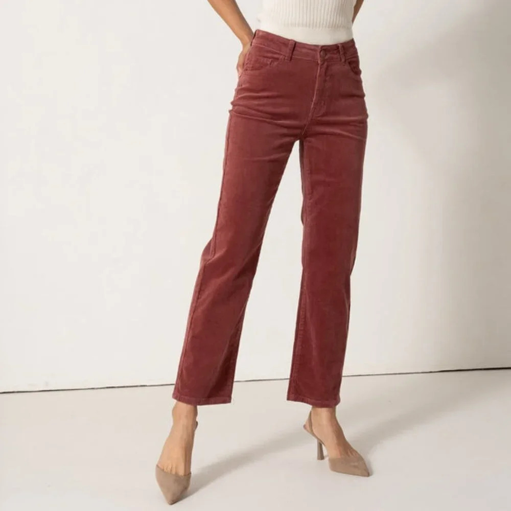 Straight Leg Corduroy Pants in Dusty Rose
